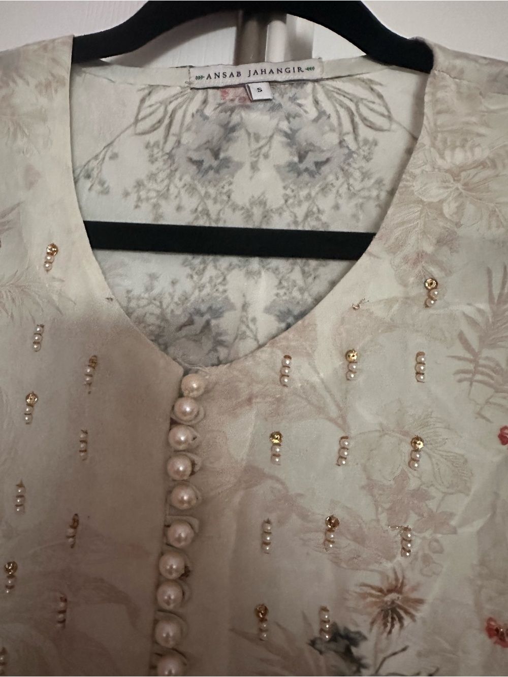 Cream Floral Maxi Dress with Pearl-Accent Front - Picture 3 of 5